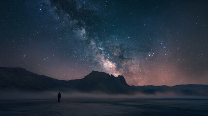 Stargazer Under the Milky Way in Desert Landscape.