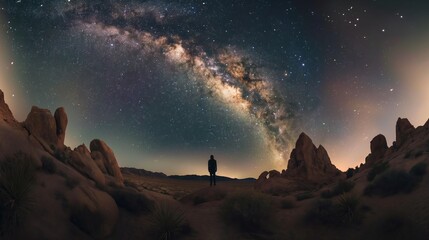 Stargazer Under the Milky Way in Desert Landscape.
