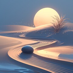 Early Morning Desert Awe: A Serene Journey Under the Tender Glow of a Setting Sun