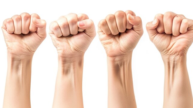 Illustrating the concept of empowerment for women human rights and Labor Day through an image of strong fists isolated on a white background with clipping path