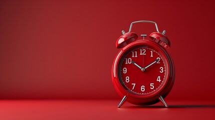 Minimal and vibrant red alarm clock clear background and object focus with free space for text
