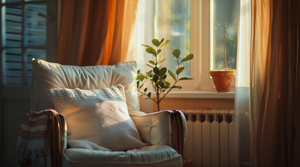  simple, minimal decorating soft comfort pillow armchair home interior design concept background