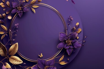 Purple Background With Gold Leaves and Flowers