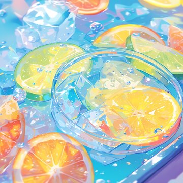 Refreshingly Chic Lemon and Orange Slices with Icy Cubes for a Splashy Poolside Party Drink