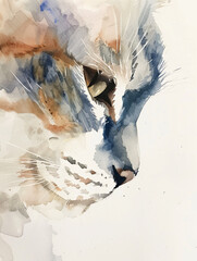 A Minimal Watercolor of a Cat's Face Close Up