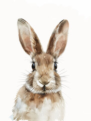 A Minimal Watercolor of a Rabbit's Face Close Up