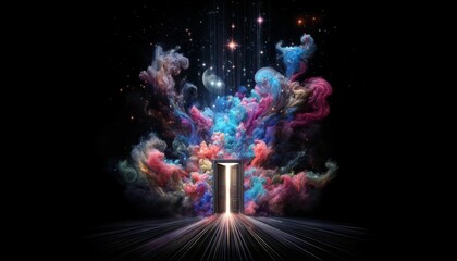 Starlit Mystical Portal Doorway in Colorful Widescreen