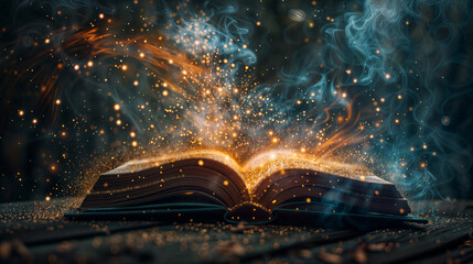 Open book has magical properties, light and sparks