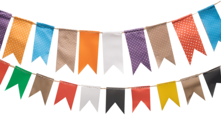 festive flags garland on transparent background. For party, banner, design, celebration, 