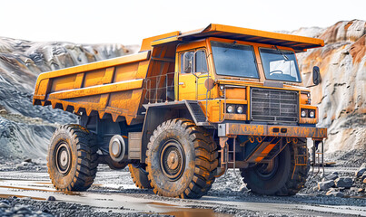 Large mining dump truck in a quarry.
