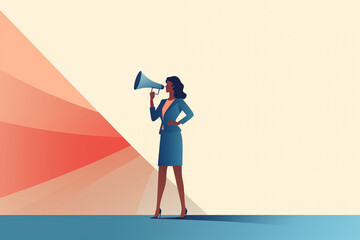 Business graphic vector modern style illustration of a business person with megaphone representing broadcasting pitching announcing product or service or advertising their credentials being heard