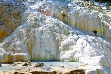 view of the sulphurous water spa Bagni San Filippo characterized by the presence of limestone...