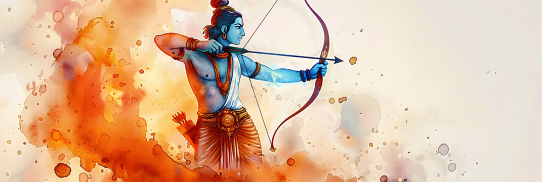 lord rama with a bow and arrow for ram navami celebration.