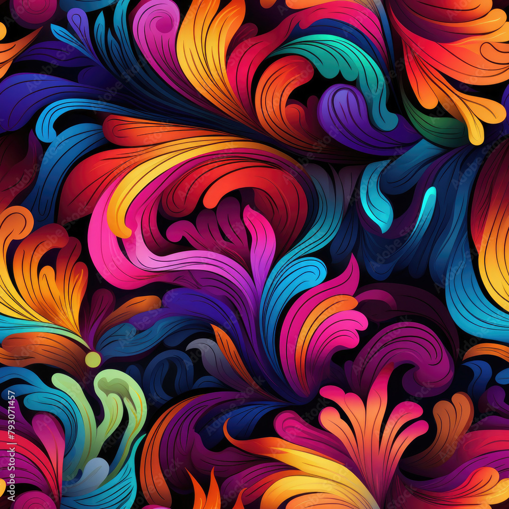 Poster a colorful and vibrant floral pattern with a mix of colors. the design is full of life and energy, a
