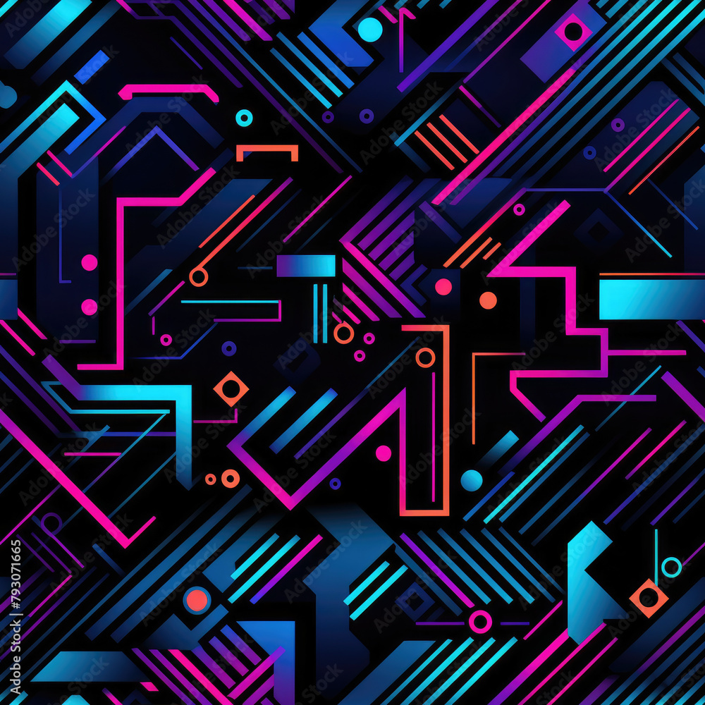 Poster a colorful, abstract design with a futuristic feel. the design is made up of various shapes and line