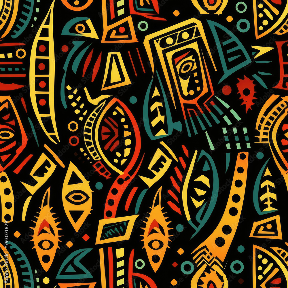 Aufkleber a colorful abstract painting with many different shapes and patterns. the painting is full of bright