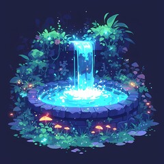 Dreamlike Scenery: A Phosphorescent Waterfall in a Mystical Forest - obrazy, fototapety, plakaty