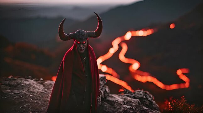 Volcanic Fury, A Demonic Figure Stands Amidst Molten Lava