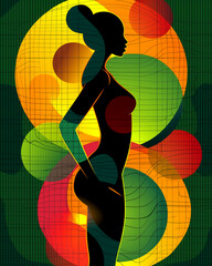 A woman is standing in front of a colorful background with circles - 793074630