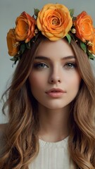 Woman wearing a flower crown. Generative AI