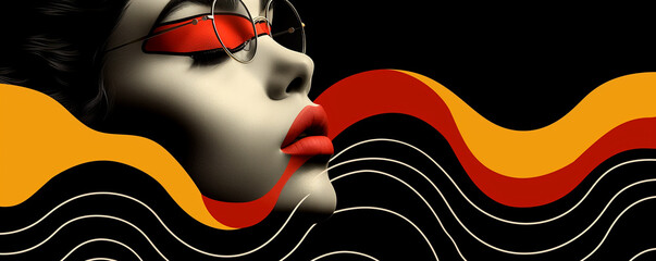 A woman with red lips and glasses is the main focus of the image - 793075634