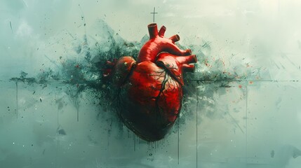 Surreal Cardiovascular Organ in Expressionistic Splash of Color - obrazy, fototapety, plakaty