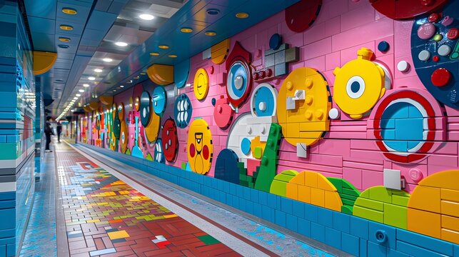 Vibrant Cartoonish Mural Depicting Diabetic Ketoacidosis DKA Concept in Lego-Inspired Style