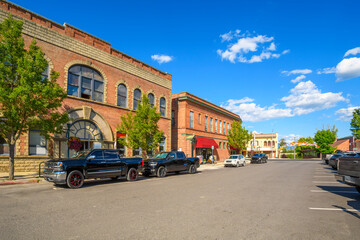 The original brick City Hall building in the historic lakefront downtown of Sandpoint, Idaho, on...