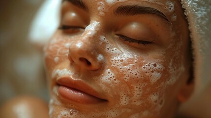 A closeup of a person enjoying a spa facial treatment. AI generate illustration