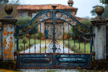 A Rusted Iron Gate with a Curved Design,
wrought gates 3D Image