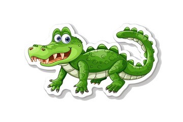 Sticker illustration of a green crocodile on a white background 