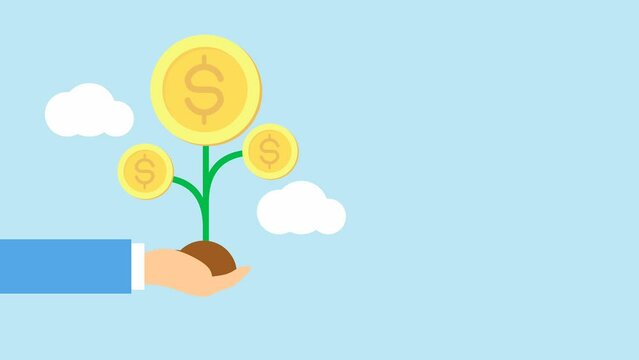 4k animated cartoon businessman character concept of investing money for business and finance