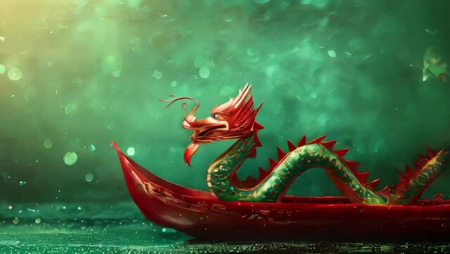 Dragon Boat on green background,Dragon boat Chinese festival, copy space