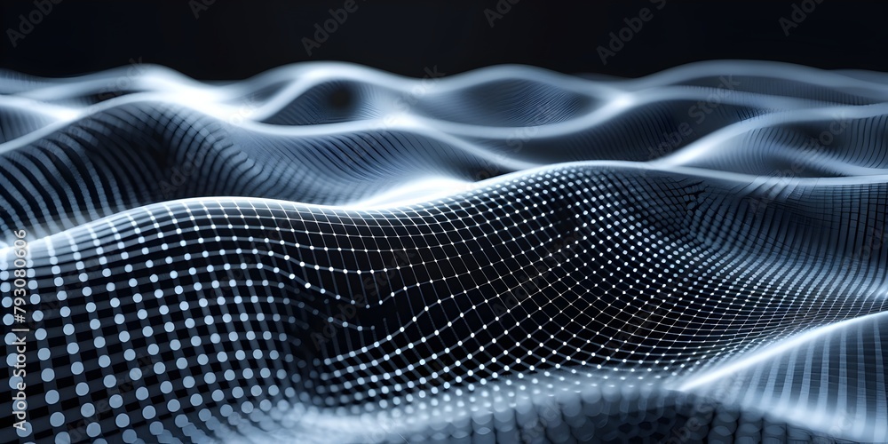 Poster flowing luminous grid abstract digital background with depth and movement
