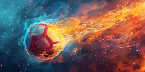 Fiery Sports Ball of Energy and Motion Abstract Dynamic Background - obrazy, fototapety, plakaty