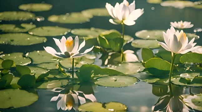 A Midsummer Daydream, Water Lilies Drift Peacefully on a Sun-Dappled Pond