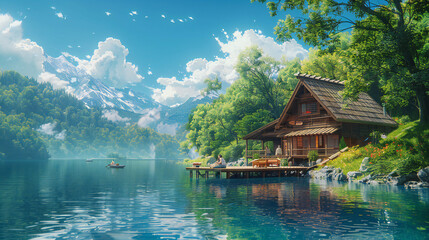 Naklejka premium pavilion on the lake