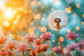 Closeup of Dandelion on Natural Background,
Gleaming Dreams Soft Bokeh Visions
