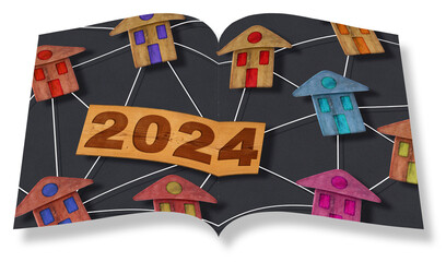2024 Building activity and construction industry housing concept - 2024 Real Estate and Homeowner Association development concept with residential homes models