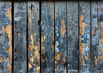 Close-up view of a wooden wall with peeling paint - obrazy, fototapety, plakaty