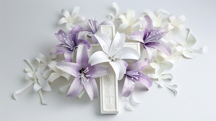 Elegant Cross with Lilies and White Flowers