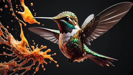 ((a hummingbird)), Hyperdetailed Eyes, Tee-Shirt Design, Line Art, Black Background, Ultra Detailed...