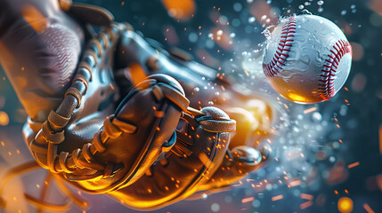 Durable baseball glove with game ball. Baseball pitcher game - obrazy, fototapety, plakaty