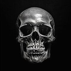 Obraz premium light skull 4k high contrast hard lighting black and white photography with dark background сreated with Generative Ai