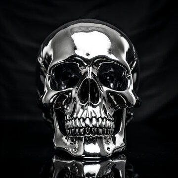 light skull 4k high contrast hard lighting black and white photography with dark background сreated with Generative Ai