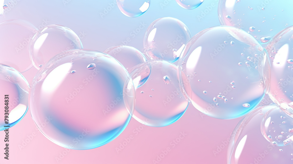 Poster abstract background with soft bubbles in pink and blue light. holographic bubbles backdrop.