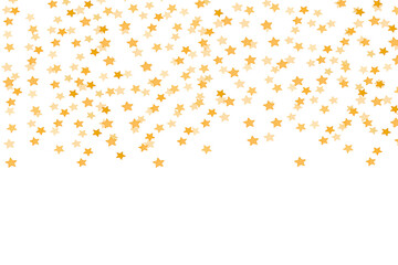 Gold Star Confetti isolated on transparent background. Yellow golden stars frame, Celebrating,...