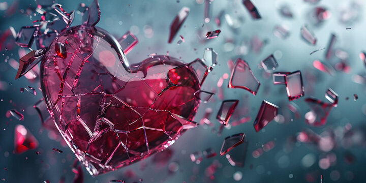 pieces of a broken glass heart fly away
