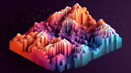 Abstract virtual isometric terrain with mountains. Slice of topographic ground with peaks. - 793088667