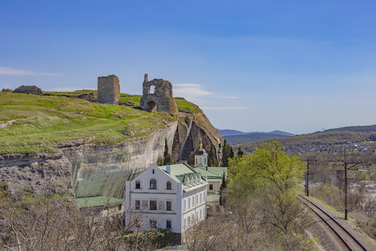 Inkerman St. Klimentovsky Cave Monastery, railway and Kalamita fortress, Sevastopol